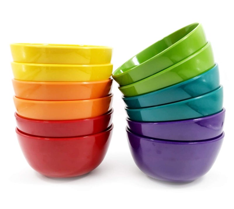 KX-WARE Melamine Bowls set - 28oz 6inch 100% Melamine Cereal/Soup/Salad Bowls, Set of 12 in 6 Assorted Colors | Shatter-Proof and Chip-Resistant Dishwasher Safe, BPA Free - Image 1